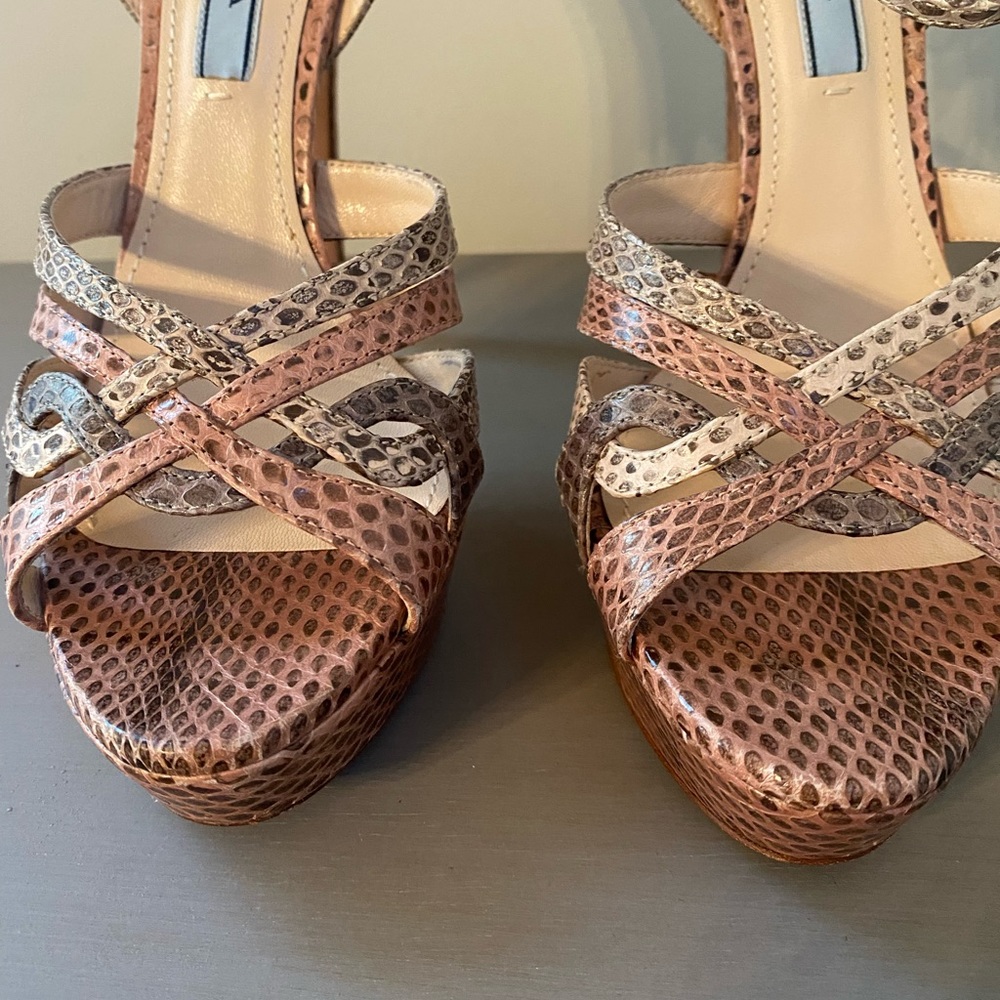 Prada Snake Print Open Toe Heels Size 7 - image 2